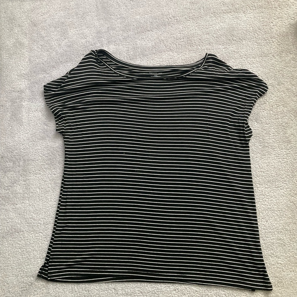 George Black and White Striped Short Sleeve Top - M